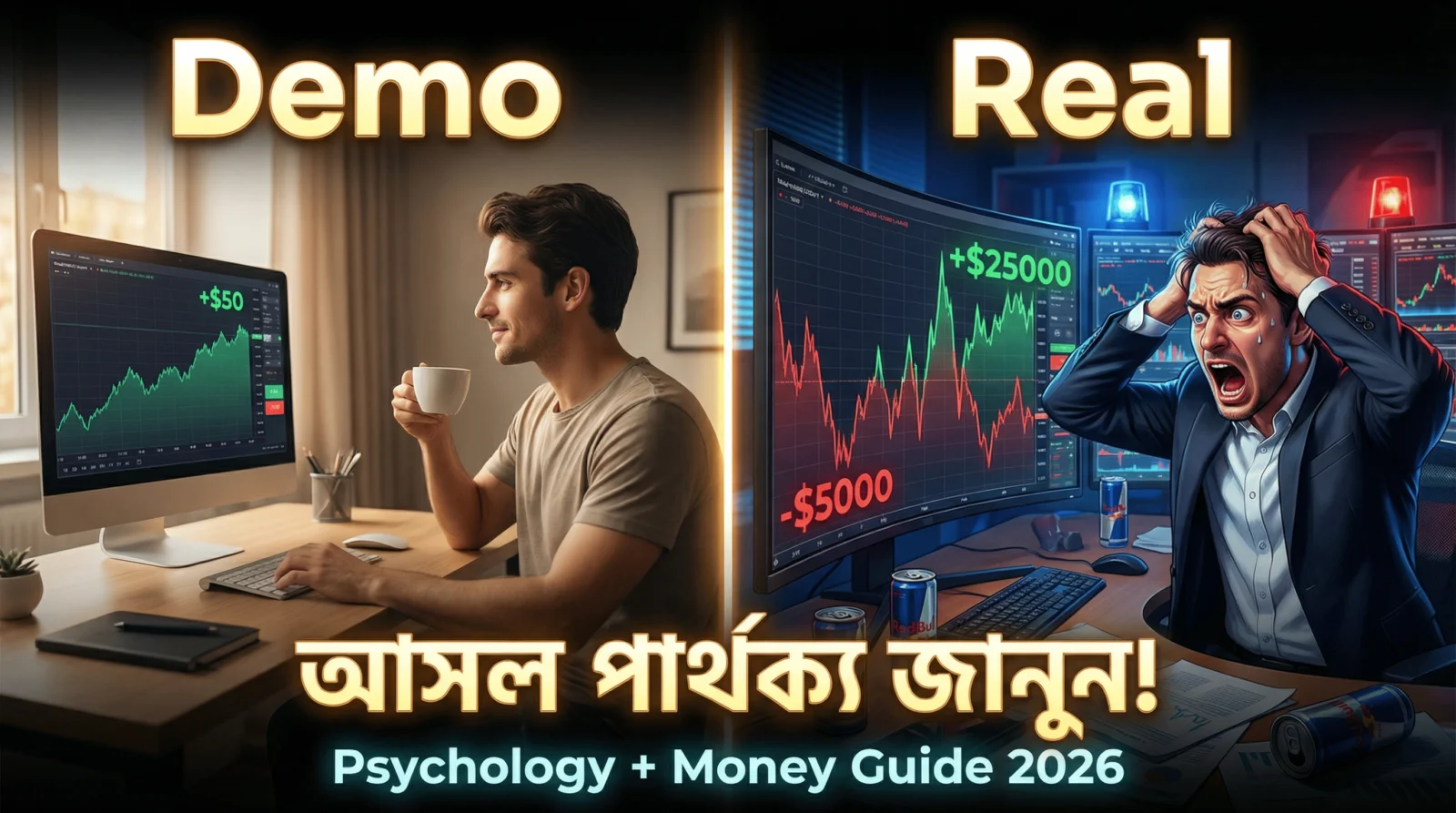 ডেমো বনাম রিয়েল ফরেক্স অ্যাকাউন্ট সাইকোলজি ও আর্থিক পার্থক্যের সম্পূর্ণ গাইড(২০২৬ আপডেট)